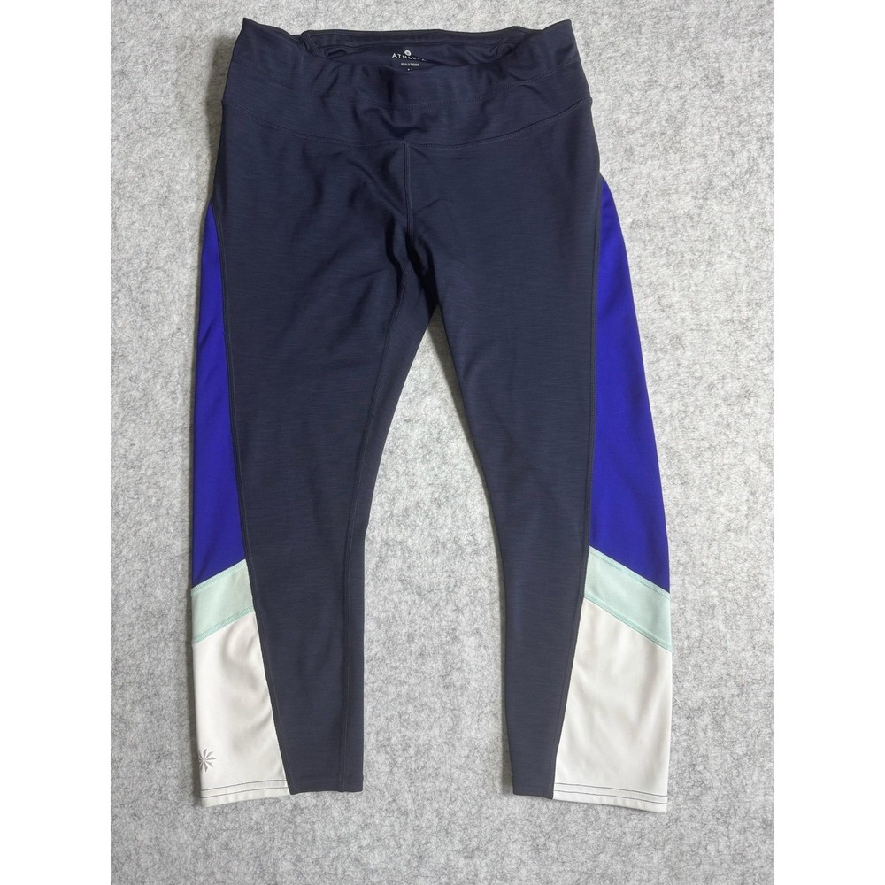 Athleta Leggings Womens Medium Blue Colorblock Sonar Ankle Zip Pocket Running